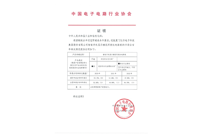 智能手機(jī)LCM用撓性電路板全國市場占有率和排名第一